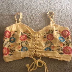 Yellow embroidered crop top